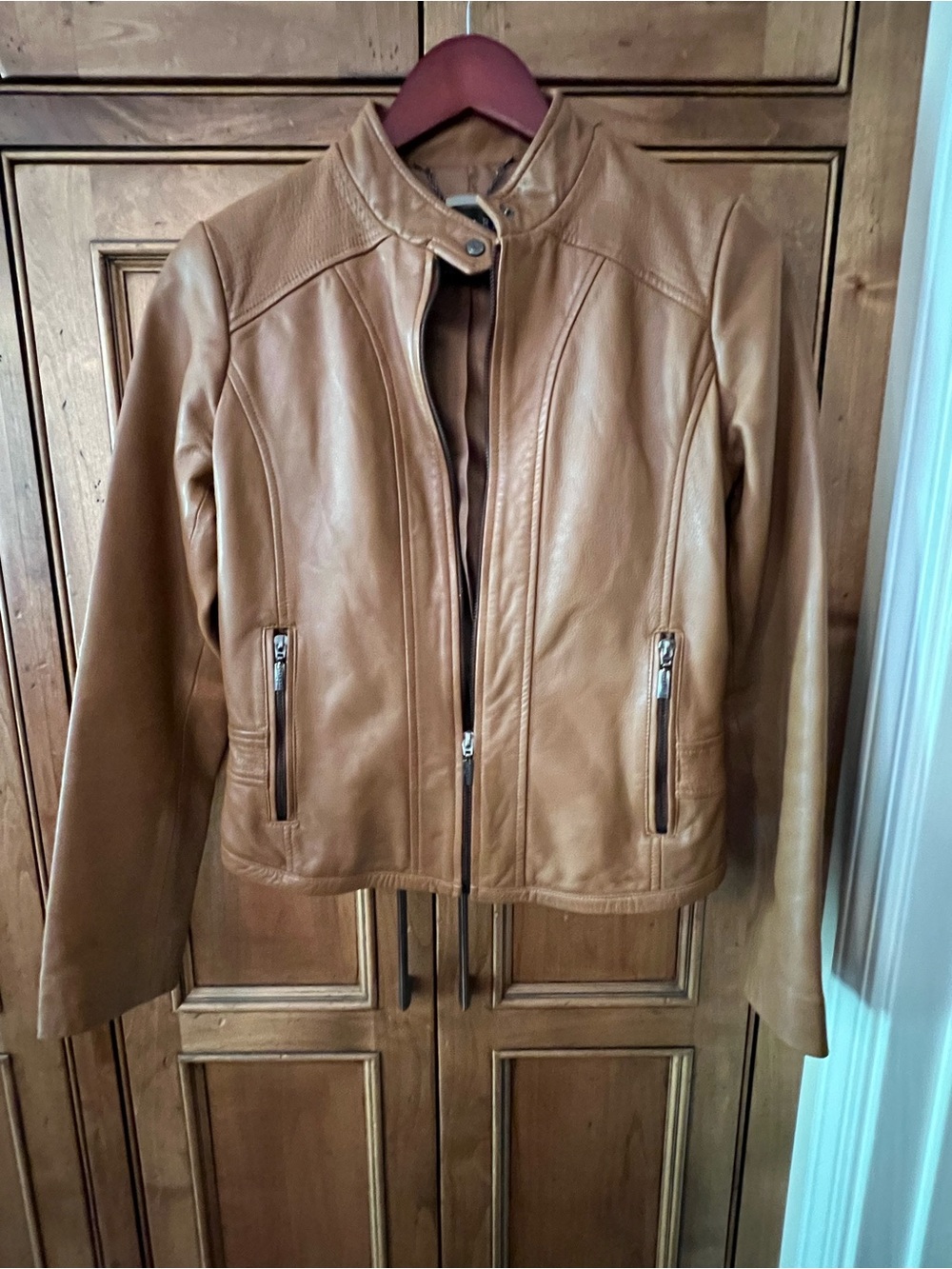 Bernardo Cognac Leather Zip Moto Jacket